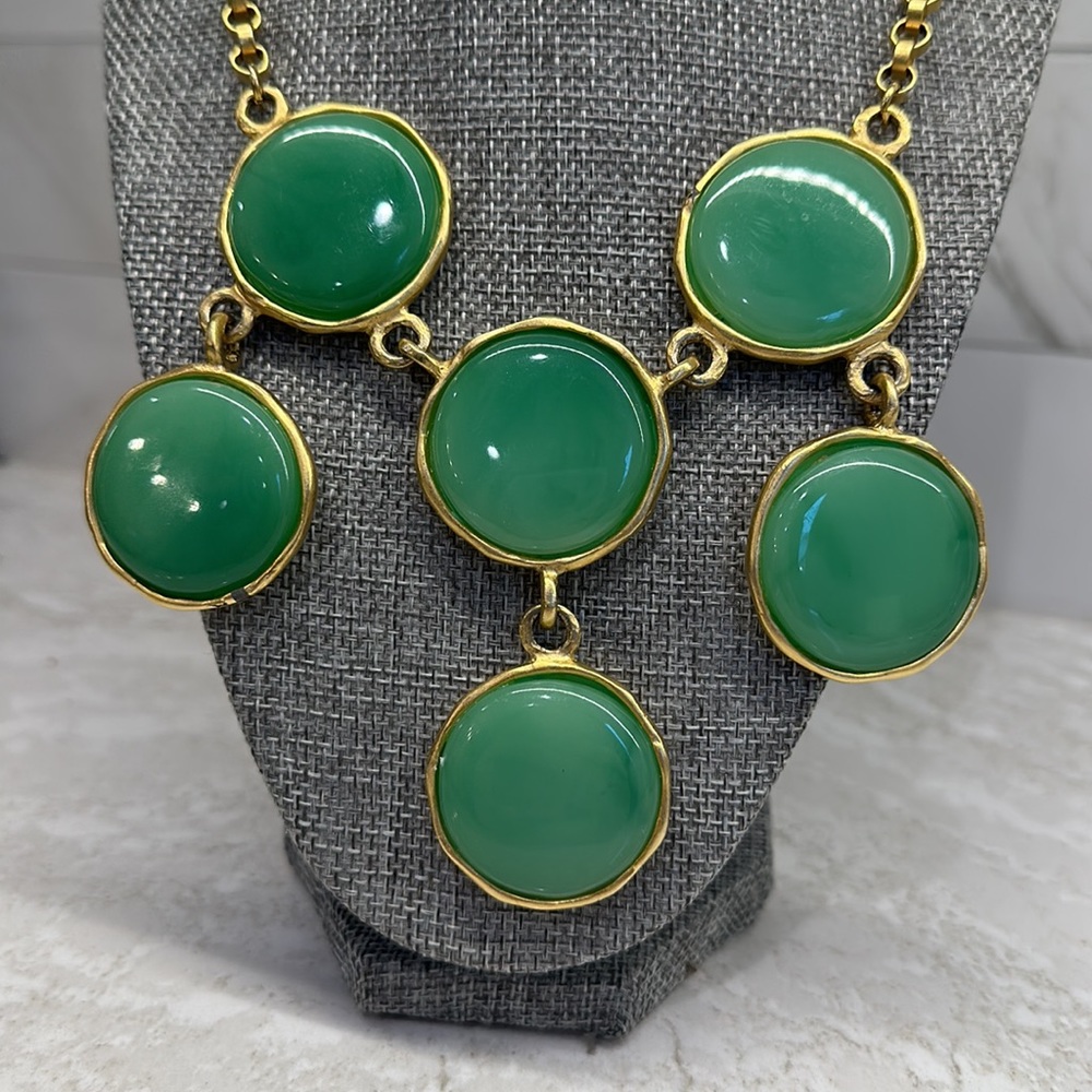 Kenneth J Lane green and gold bib necklace. Statement piece! - Picture 2 of 7